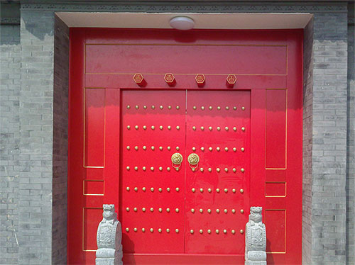 祁门中国传统四合院系列朱红色中式木制大门木作